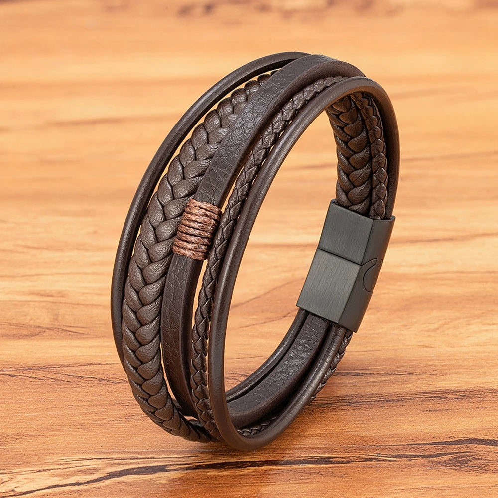 Pulseira Masculina Artesanal em Couro Trançado
